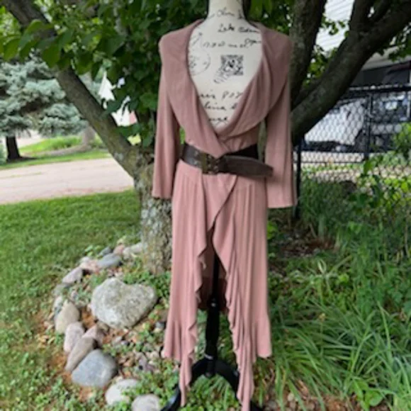 KENAR BOHO COASTAL GRANNY RUFFLED SWEATER WRAP MEDIUM MOCHA - Picture 11 of 17